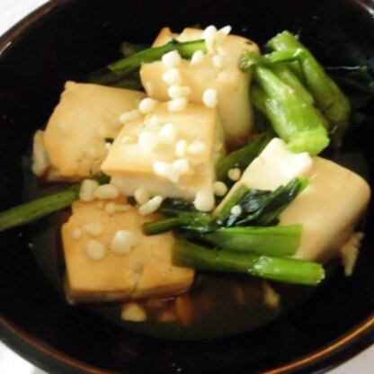 いいお味にできあがりました　美味しい　おつまみです　お豆腐大好き　ナイスですネ